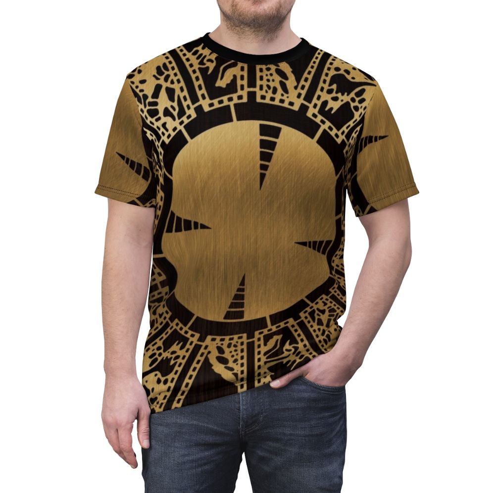 Lament Configuration inspired horror t-shirt with cenobite and puzzle box design - men front