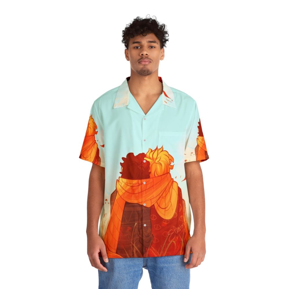 Stylish fall Hawaiian shirt with tropical floral pattern - People Front