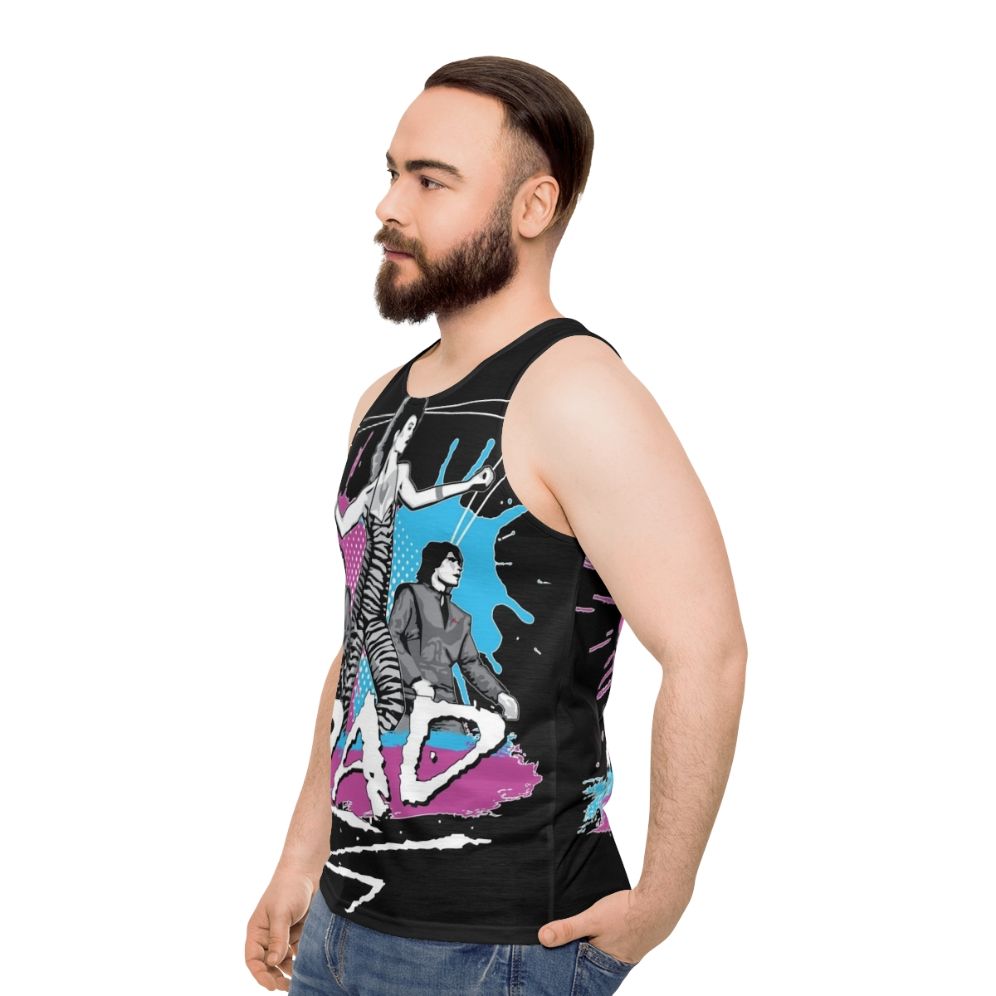 1980s unisex tank top with retro dance music design - men side