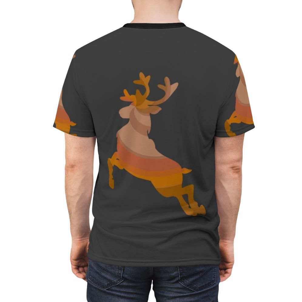 Vibrant and abstract t-shirt design featuring a reindeer, a legendary animal - men back