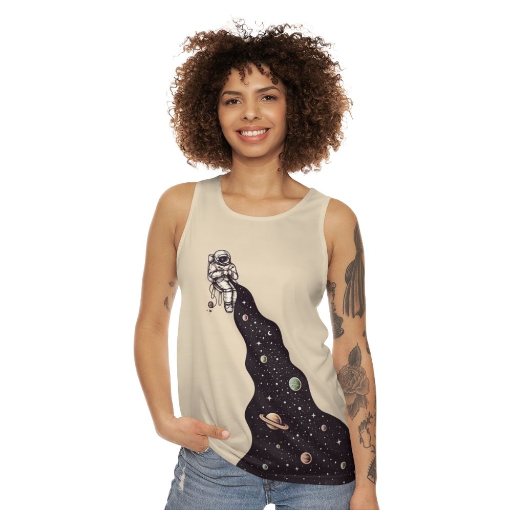 Unisex tank top with a cosmic, galaxy-inspired design - women