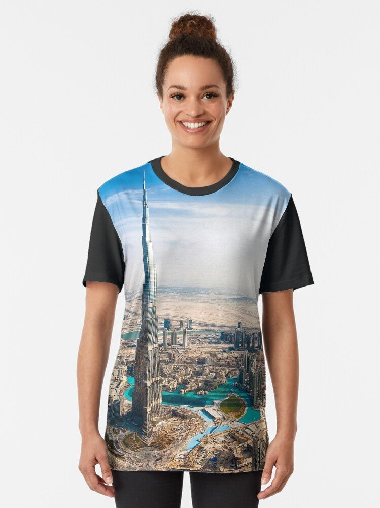 Dubai Skyline Graphic T-Shirt with Burj Khalifa - Women