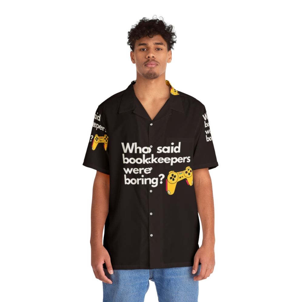 Vibrant Hawaiian shirt with "Who Said Bookkeepers Were Boring" text - People Front