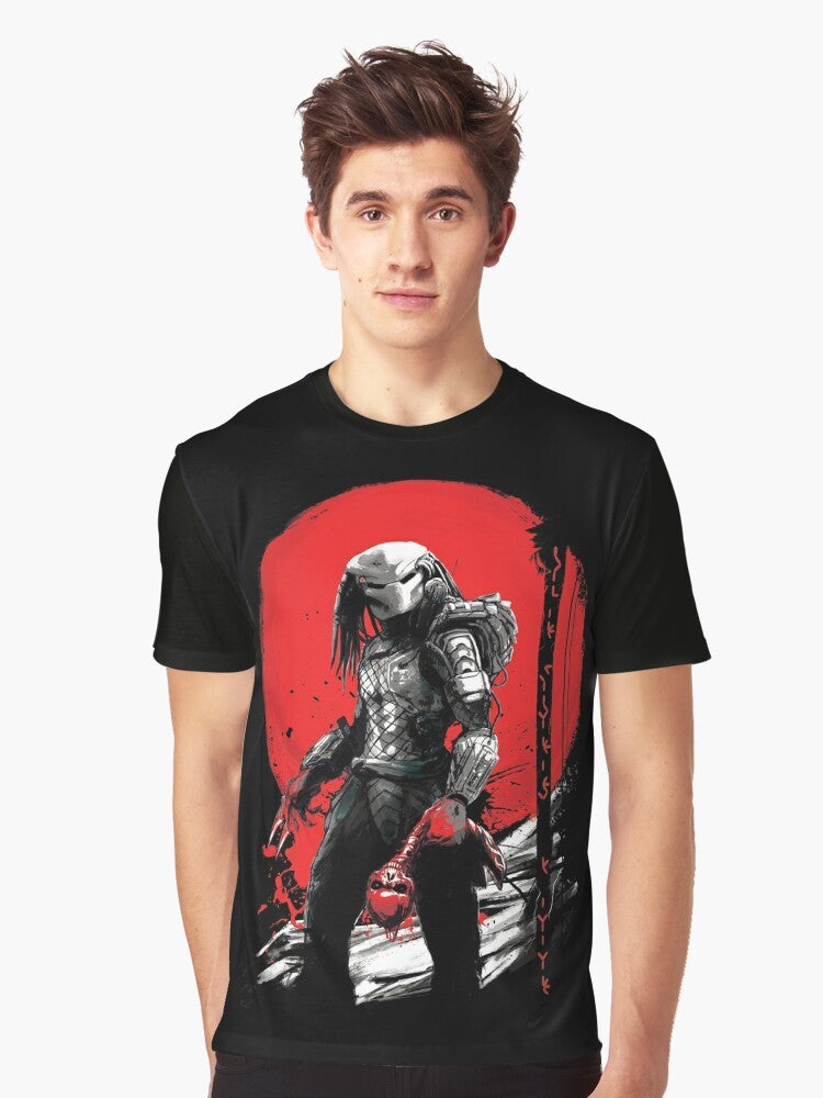 "The Predator" Japanese-inspired graphic t-shirt with blood moon and samurai design - Men