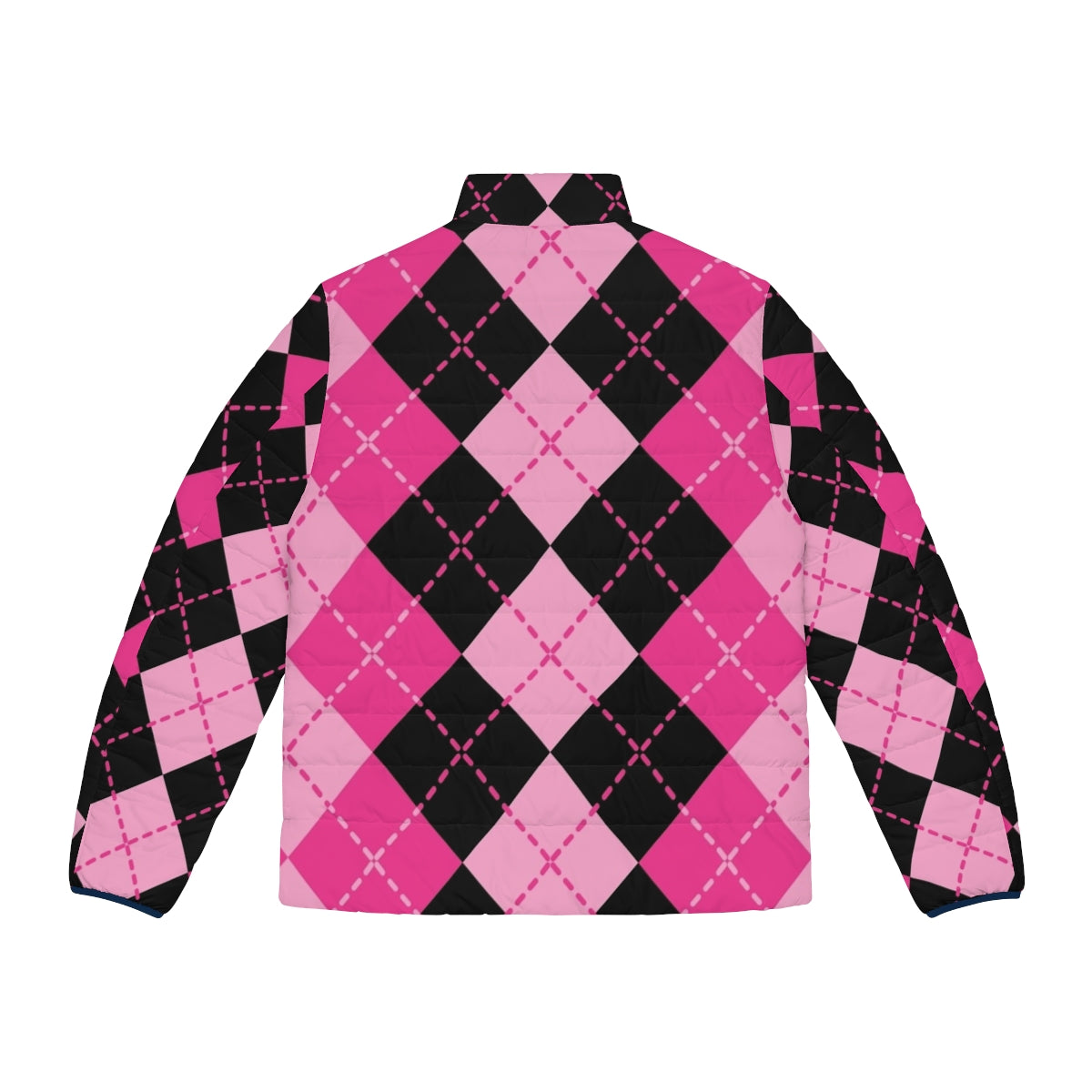 Retro pink argyle puffer jacket with classic diamond pattern design - Back