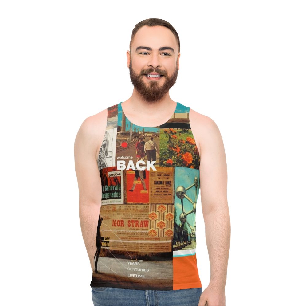 Retro-inspired unisex tank top with collage design - men