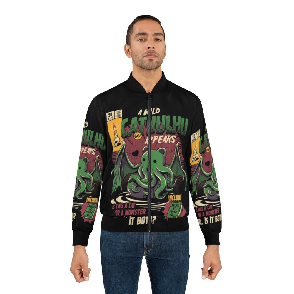 Cathulhu Retro Bomber Jacket featuring a vintage Cthulhu design - Lifestyle