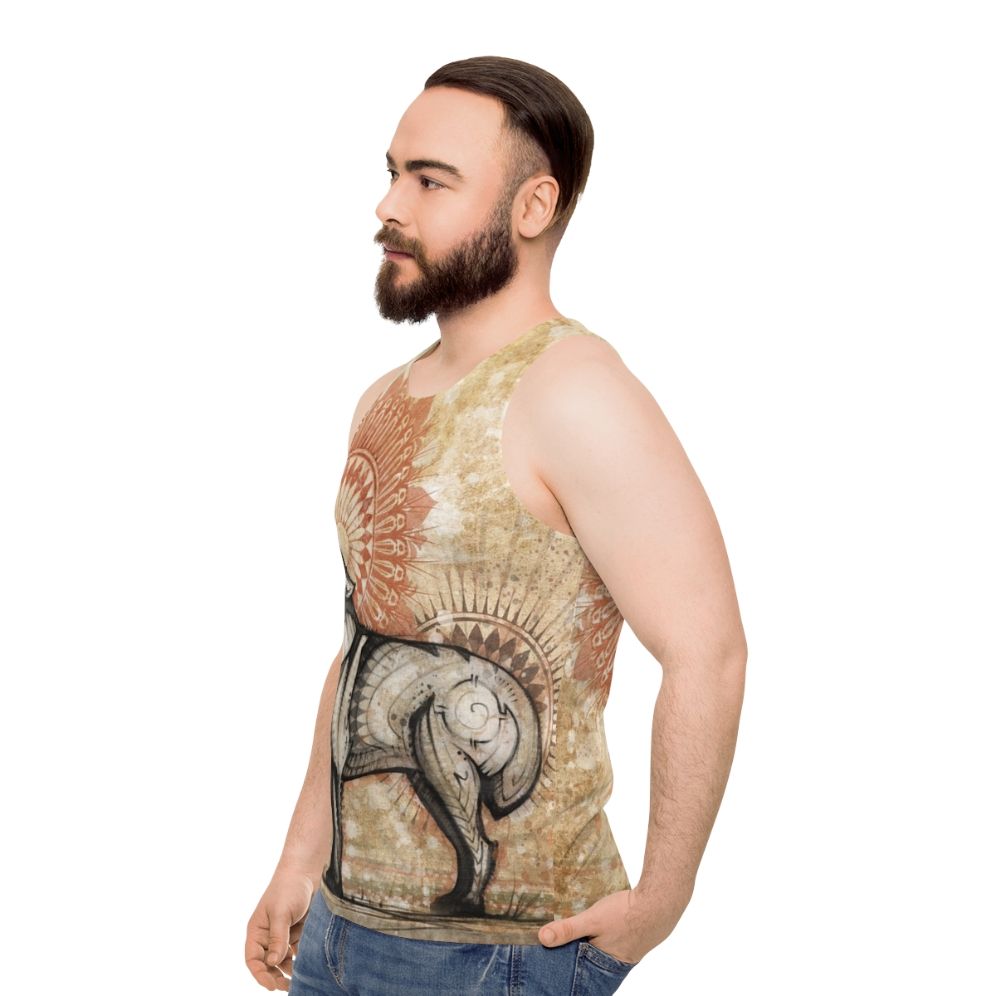 Wolf Totem Unisex Tank Top with Spiritual Mandala Design - men side