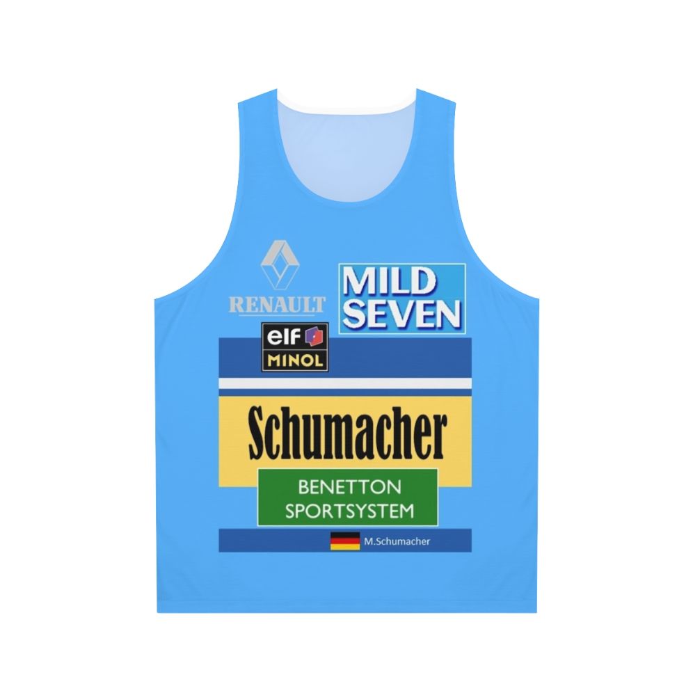 Unisex tank top featuring Michael Schumacher's 1995 Benetton Formula 1 race suit