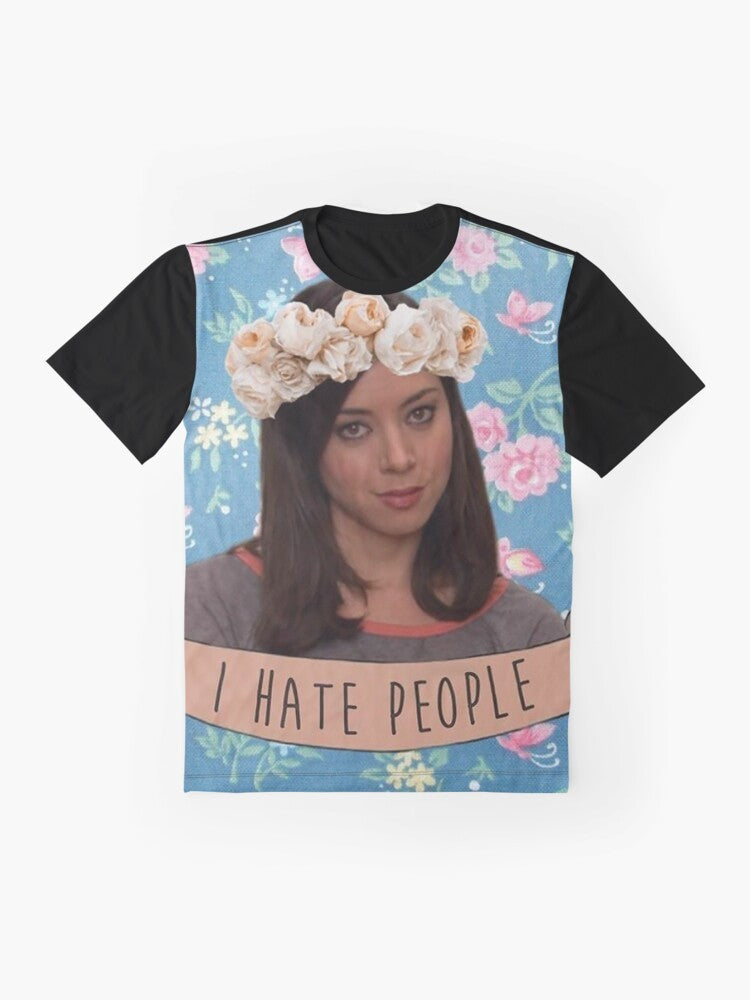 "I Hate People" graphic t-shirt featuring the character April Ludgate from the TV show Parks and Recreation - Flat lay