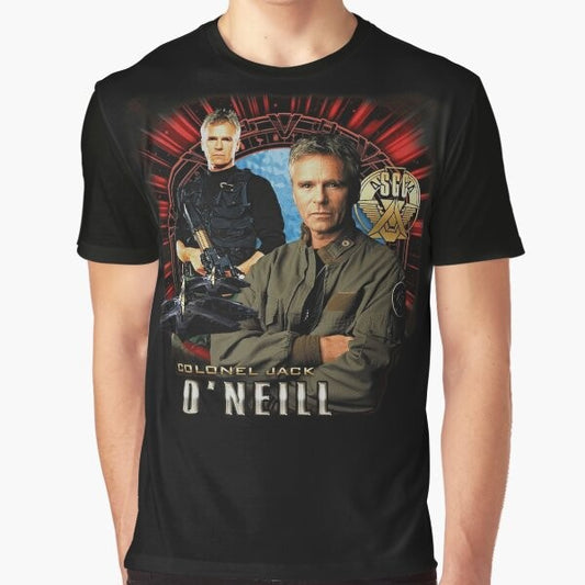 Stargate SG-1 Samantha Carter graphic t-shirt, featuring the iconic characters and symbols from the sci-fi TV series.