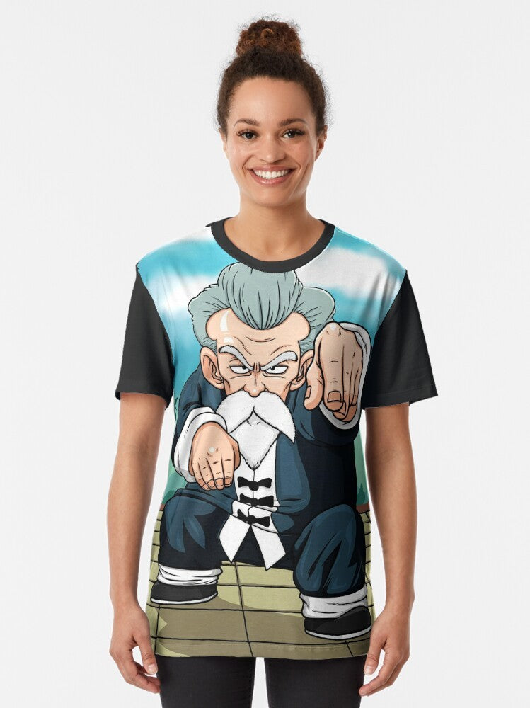 Dragon Ball graphic t-shirt featuring the iconic characters Jackie Chun and Muten Roshi - Women