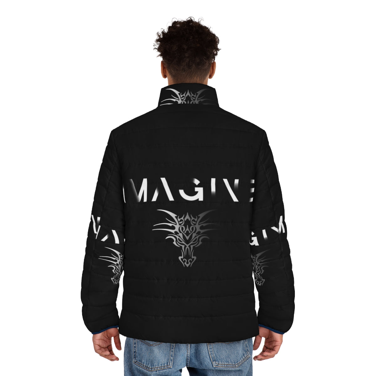 Puffer jacket featuring a fading dragon design, a perfect blend of alternative music and fashion - men back