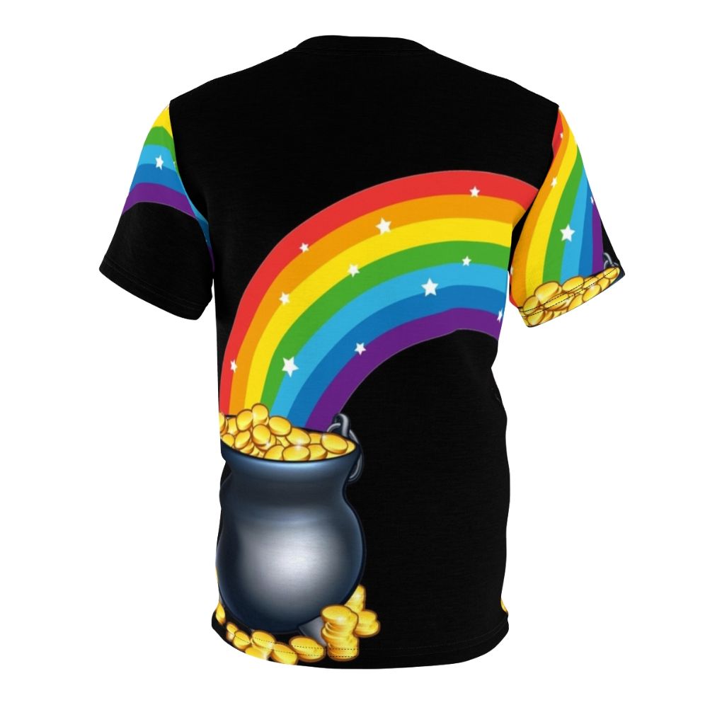 Graphic tee featuring a pot of gold at the end of a rainbow, representing the Irish legend of luck and prosperity. - Back