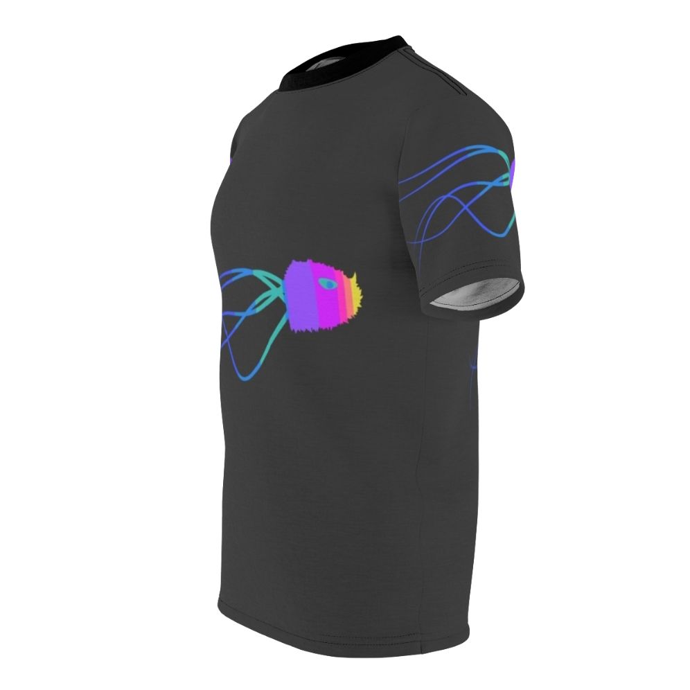 Colorful abstract jellyfish design on a high-quality t-shirt - men left