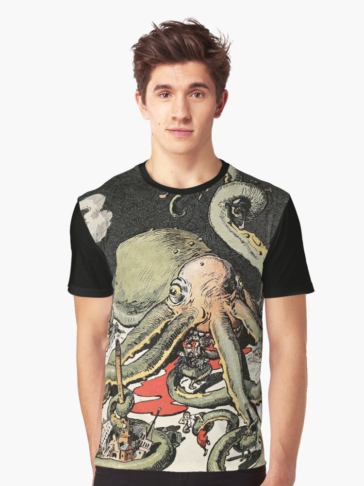 Creepy vintage-inspired graphic t-shirt featuring a Lovecraft-inspired horror design - Men