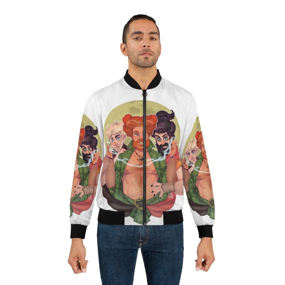 Hocus Pocus-inspired gay bear bomber jacket with muscle men and bearded men illustration - Lifestyle