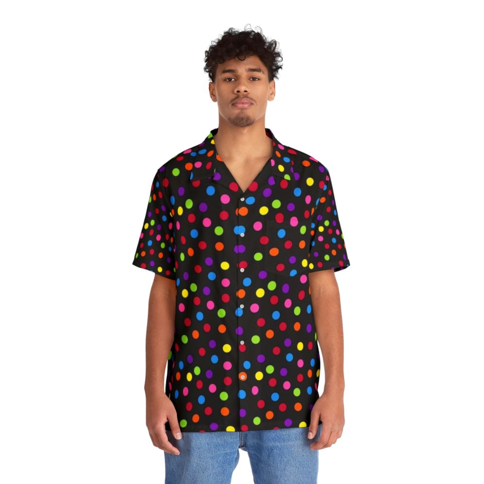 Black rainbow multi color confetti polka dot Hawaiian shirt - People Front