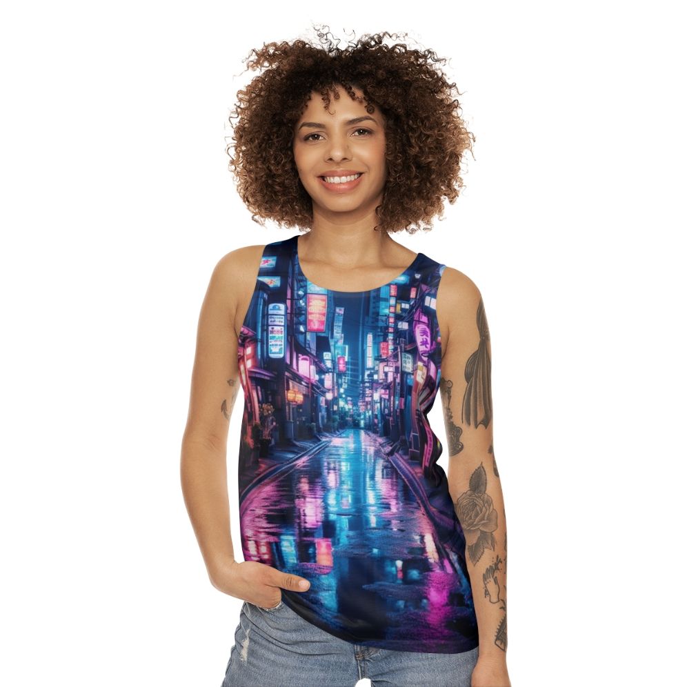 Tokyo neon cyberpunk unisex tank top - women