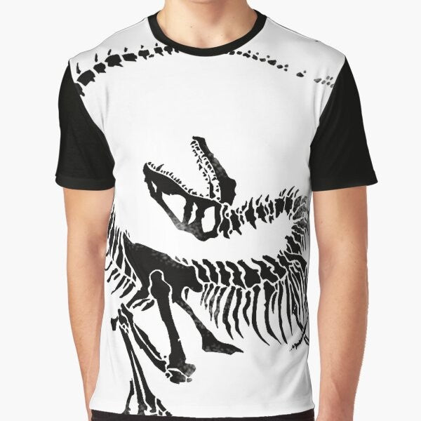 Velociraptor skeleton graphic design on a t-shirt