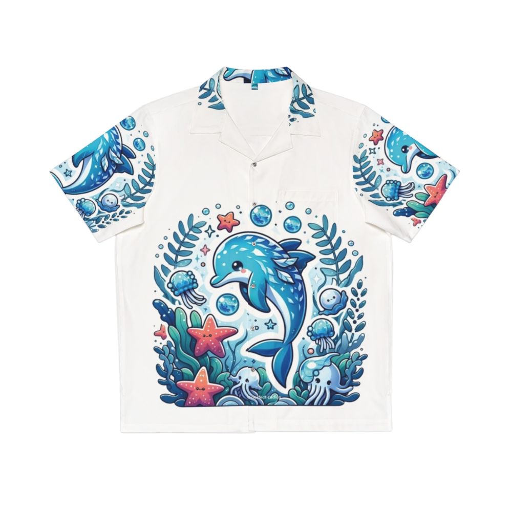 Frostfin dolphin Hawaiian shirt with a fantasy sea creature design