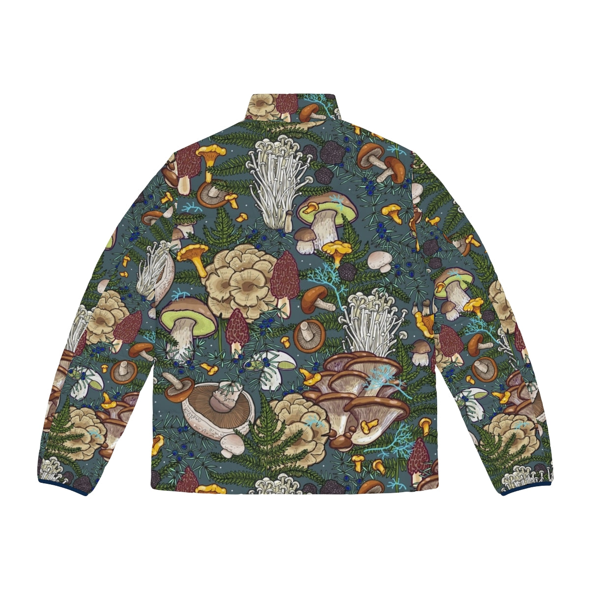 Mushroom-patterned puffer jacket in an outdoor, nature-inspired design - Back