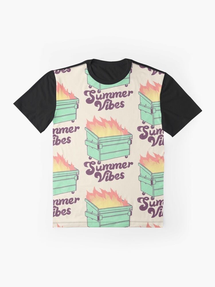 Retro summer vibes graphic t-shirt with Hillary White rabbit design, featuring flames and burning elements - Flat lay