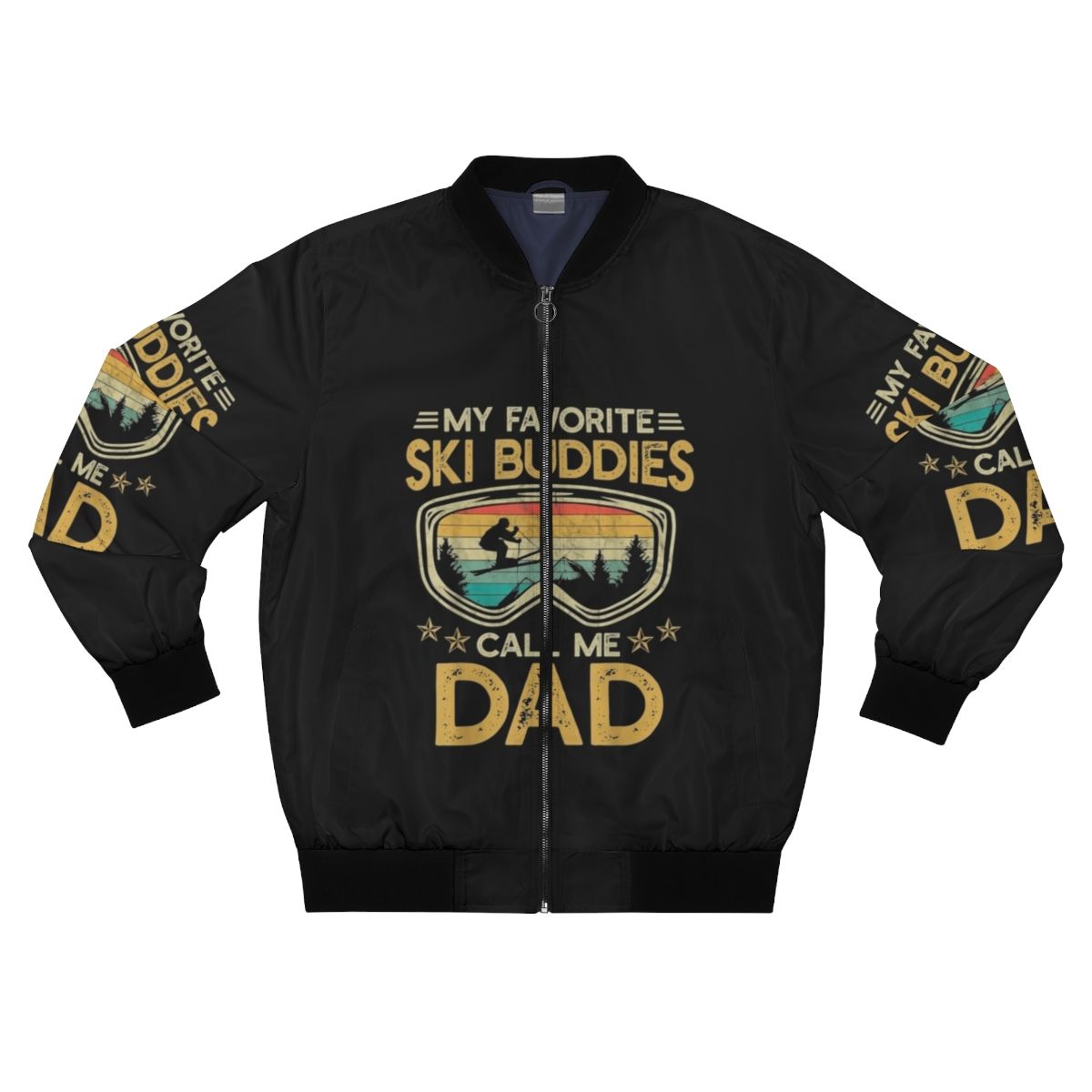 Skiing Dad Bomber Jacket with 'My Favorite Ski Buddies Call Me Dad' graphic