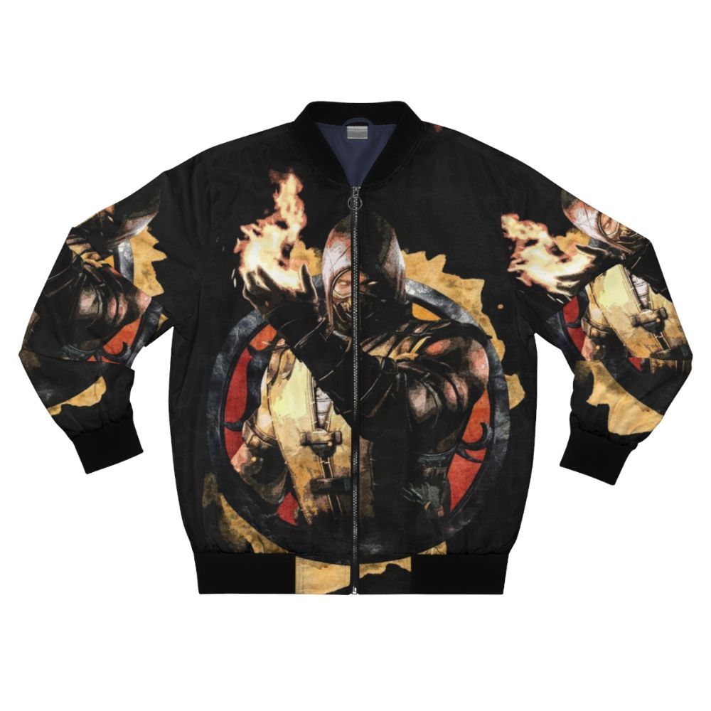 Mortal Kombat Scorpion Bomber Jacket, featuring the iconic Scorpion character from the Mortal Kombat video game franchise.