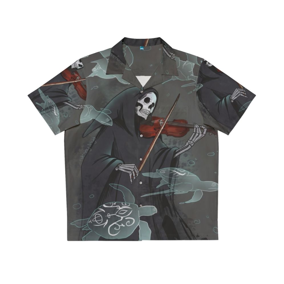 Dark Hawaiian Shirt with Grim Reaper and Violin Design