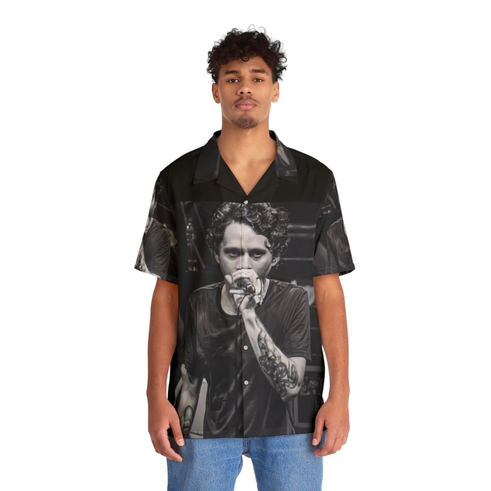 Canserbero Epic Hawaiian Shirt with Black & White Portrait - People Front