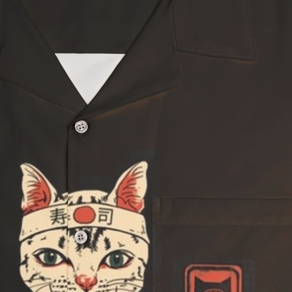 Neko Sushi Bar Hawaiian Shirt featuring a cute cat and sushi design - Detail