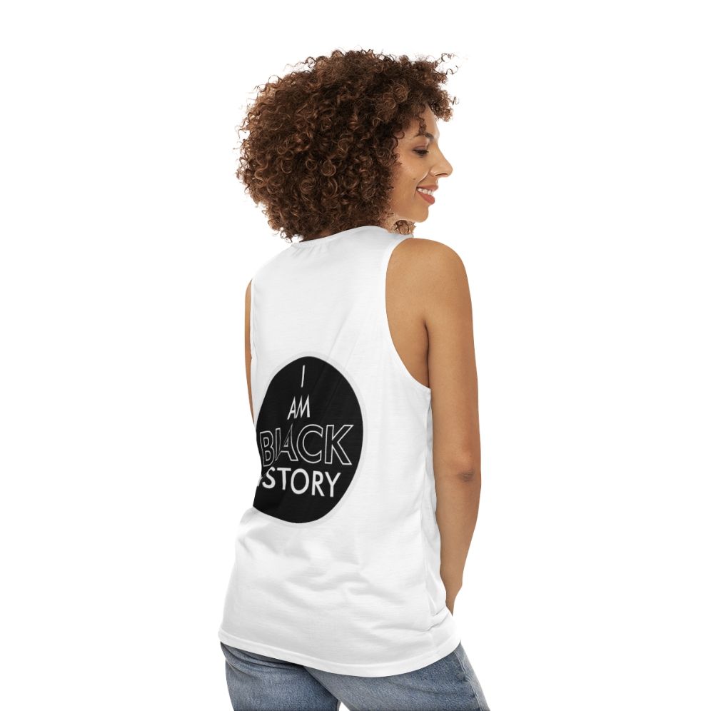 Retro unisex black history tank top with vintage Pan Am Airways logo - women back