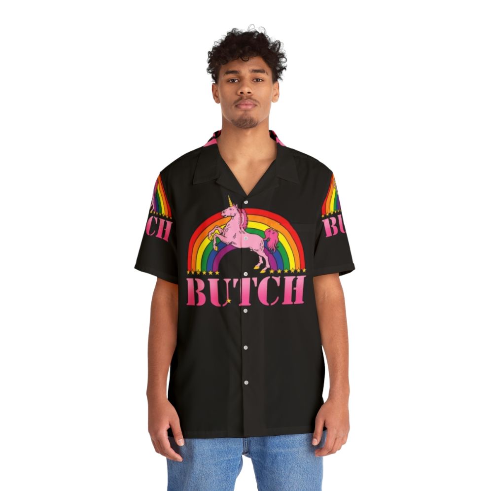 Butch Hawaiian Shirt with Pride Colors - People Front