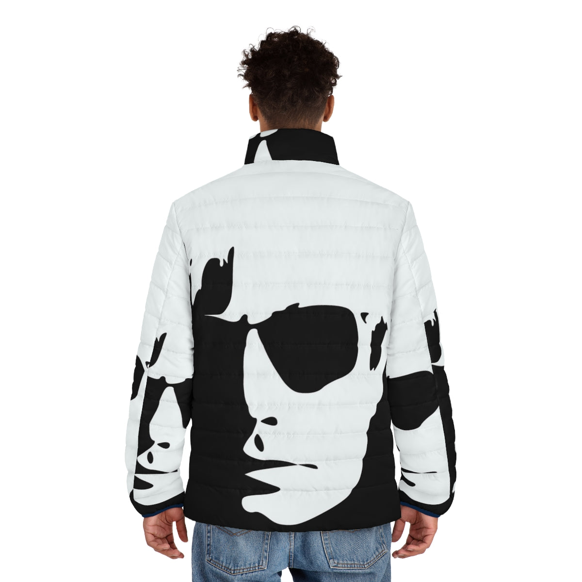 Colorful Warhol-inspired puffer jacket with abstract pop art patterns - men back