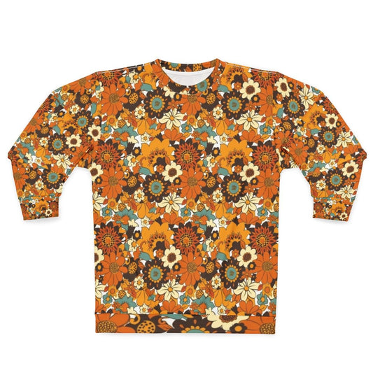 Retro flower power sweatshirt with 70s 60s floral pattern