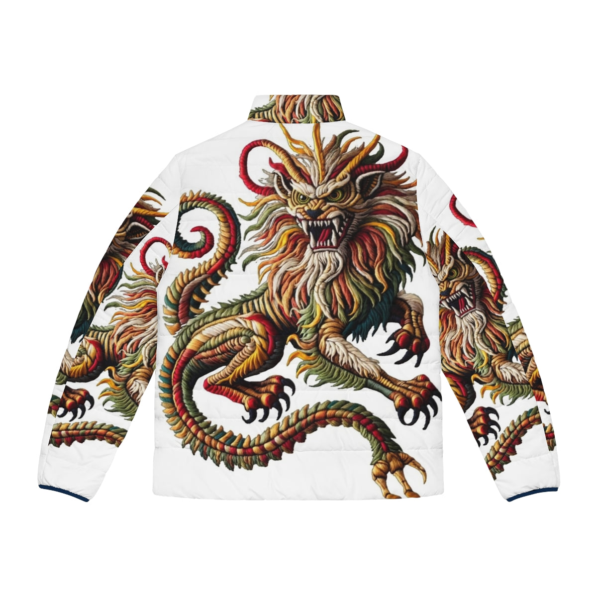 Manticore puffer jacket with embroidered fantasy animal design - Back