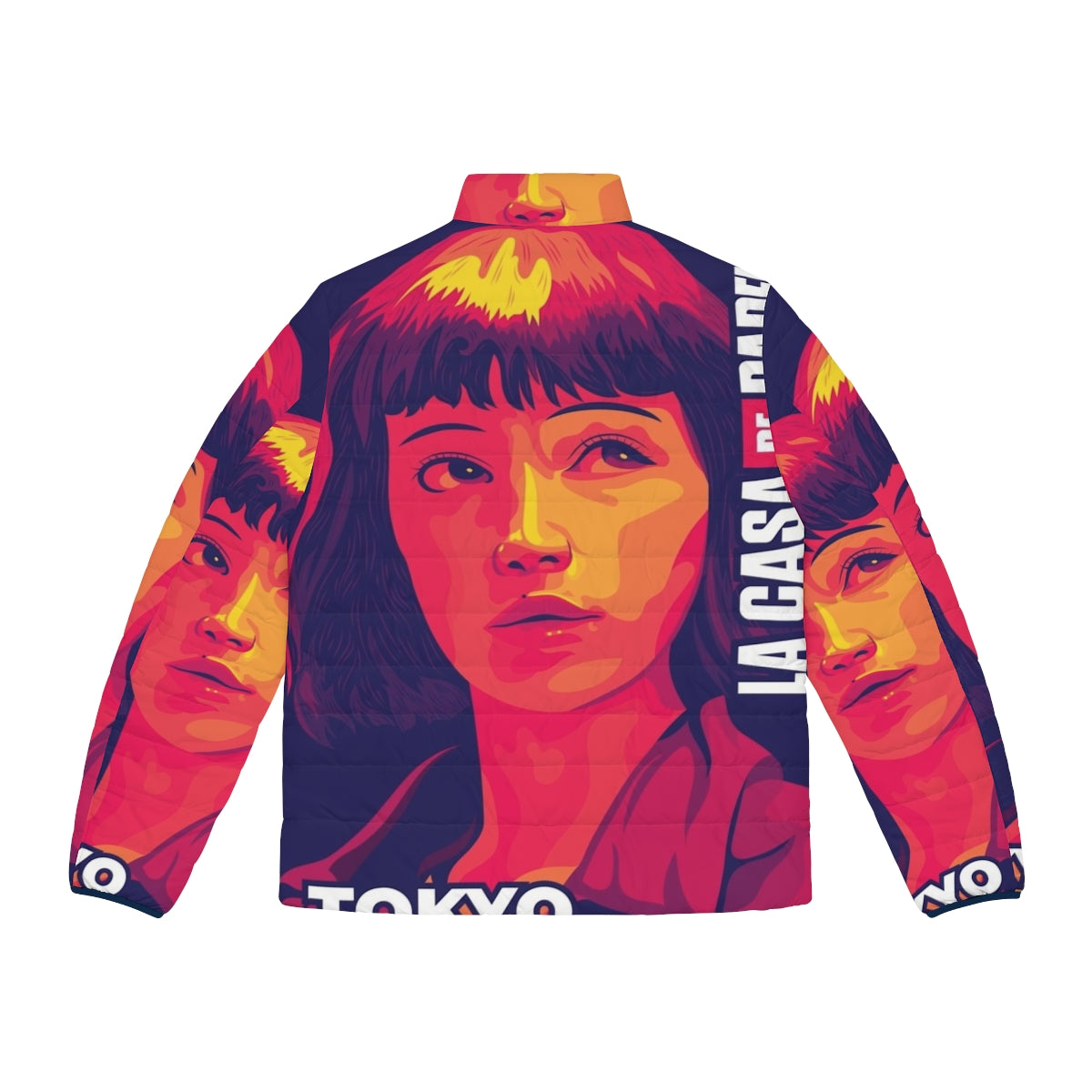 Tokyo Money Heist Puffer Jacket with Anime Inspired Design - Back