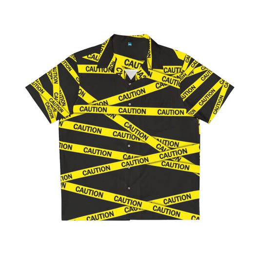 Caution Tape Hawaiian Shirt, Bright Yellow Warning Shirt for Introverts