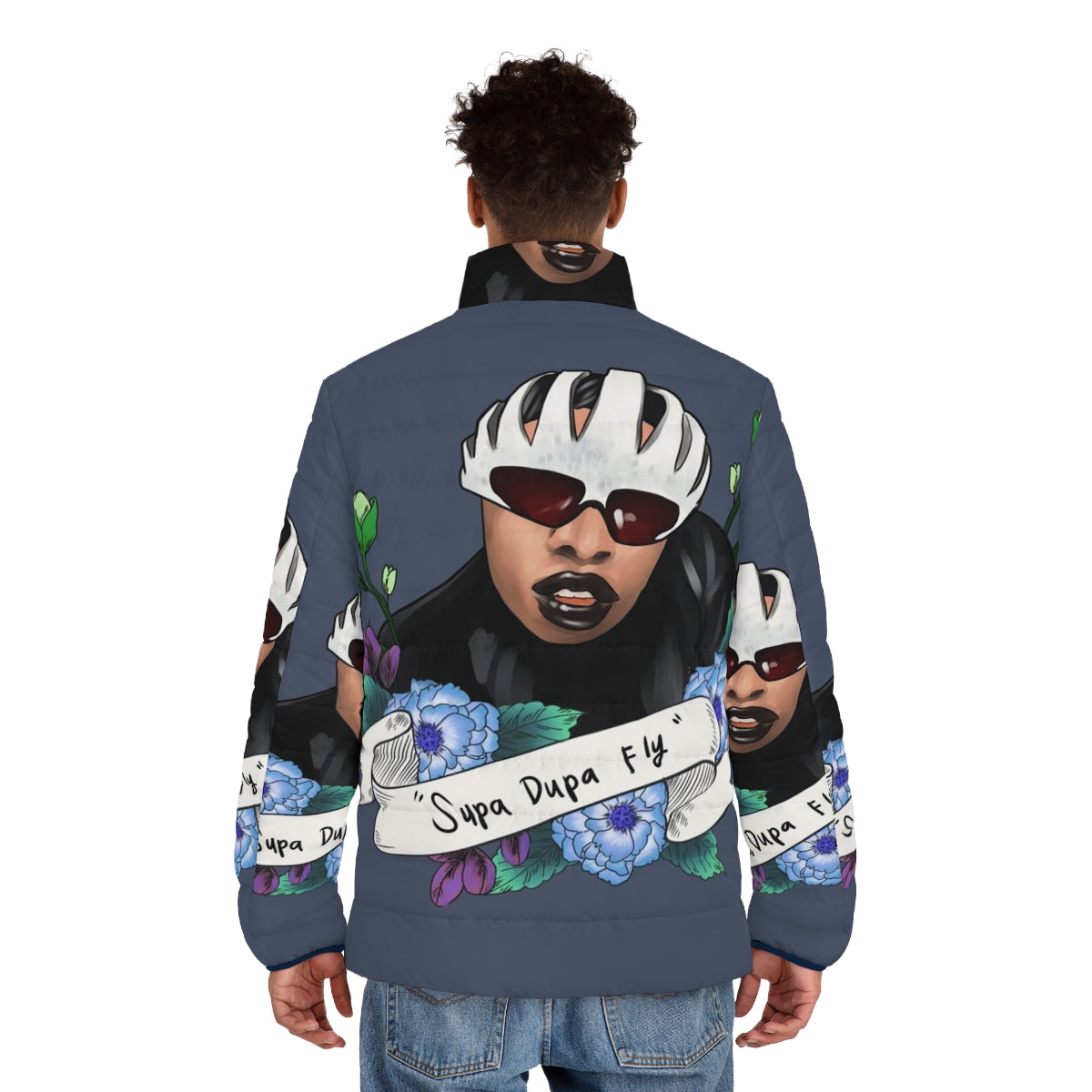 Missy Elliot inspired 90s rnb puffer jacket with 90s hip hop style - men back