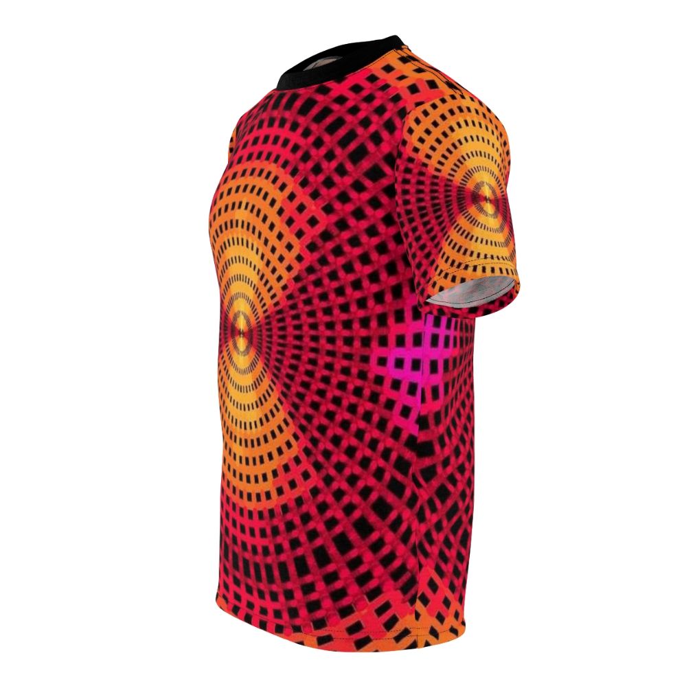 A t-shirt featuring a vibrant, concentric circle pattern in a modern, abstract design. - men left