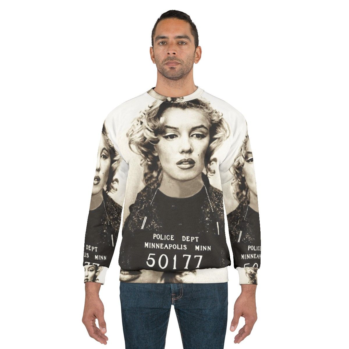 Marilyn Monroe Mugshot Sweatshirt featuring iconic pop art design - men