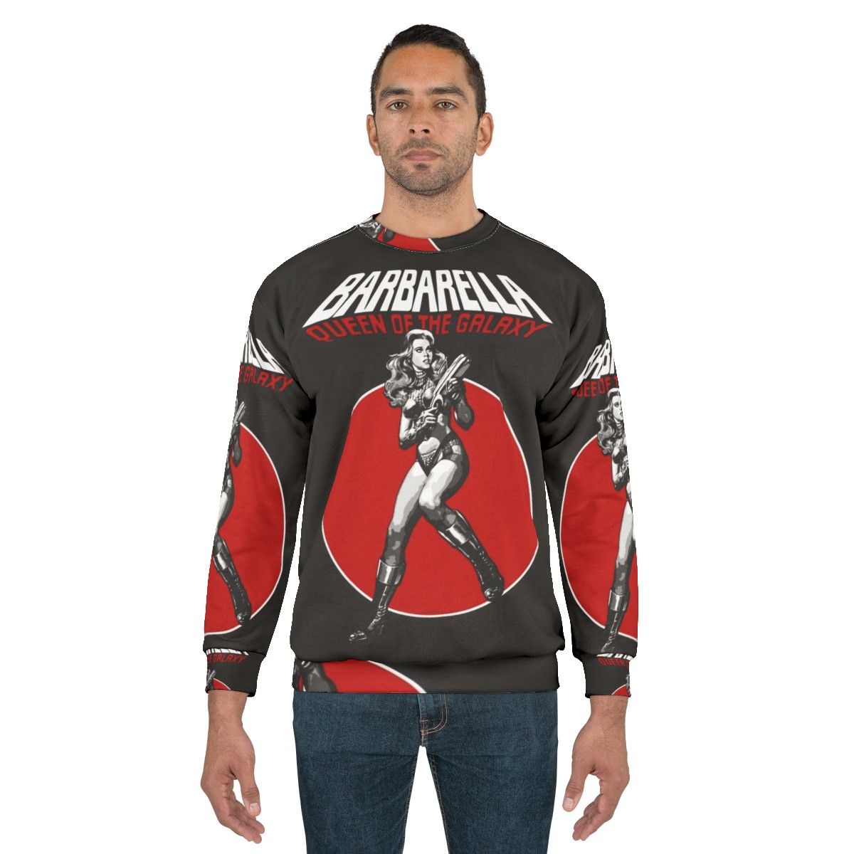 Barbarella Queen of the Galaxy themed sweatshirt featuring Jane Fonda - men