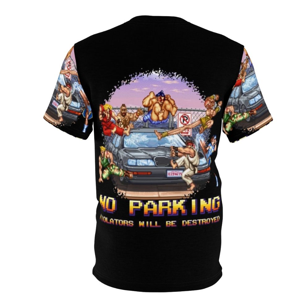 Retro 8bit style graphic t-shirt featuring a "No Parking - Violators Will Be Destroyed" message - Back