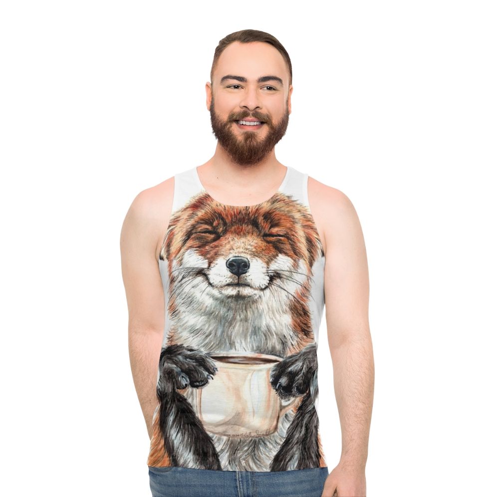 Cute Morning Coffee Fox Unisex Tank Top - men