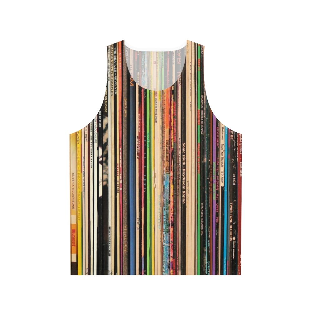 Unisex record collector tank top featuring vinyl records and turntable