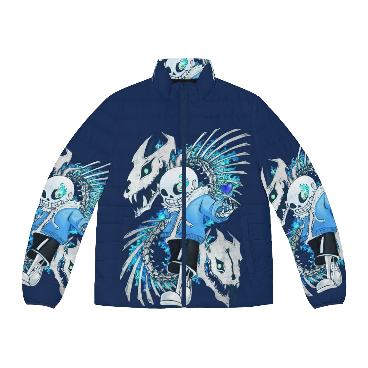 Undertale Sans Puffer Jacket featuring the iconic skeleton character from the popular video game