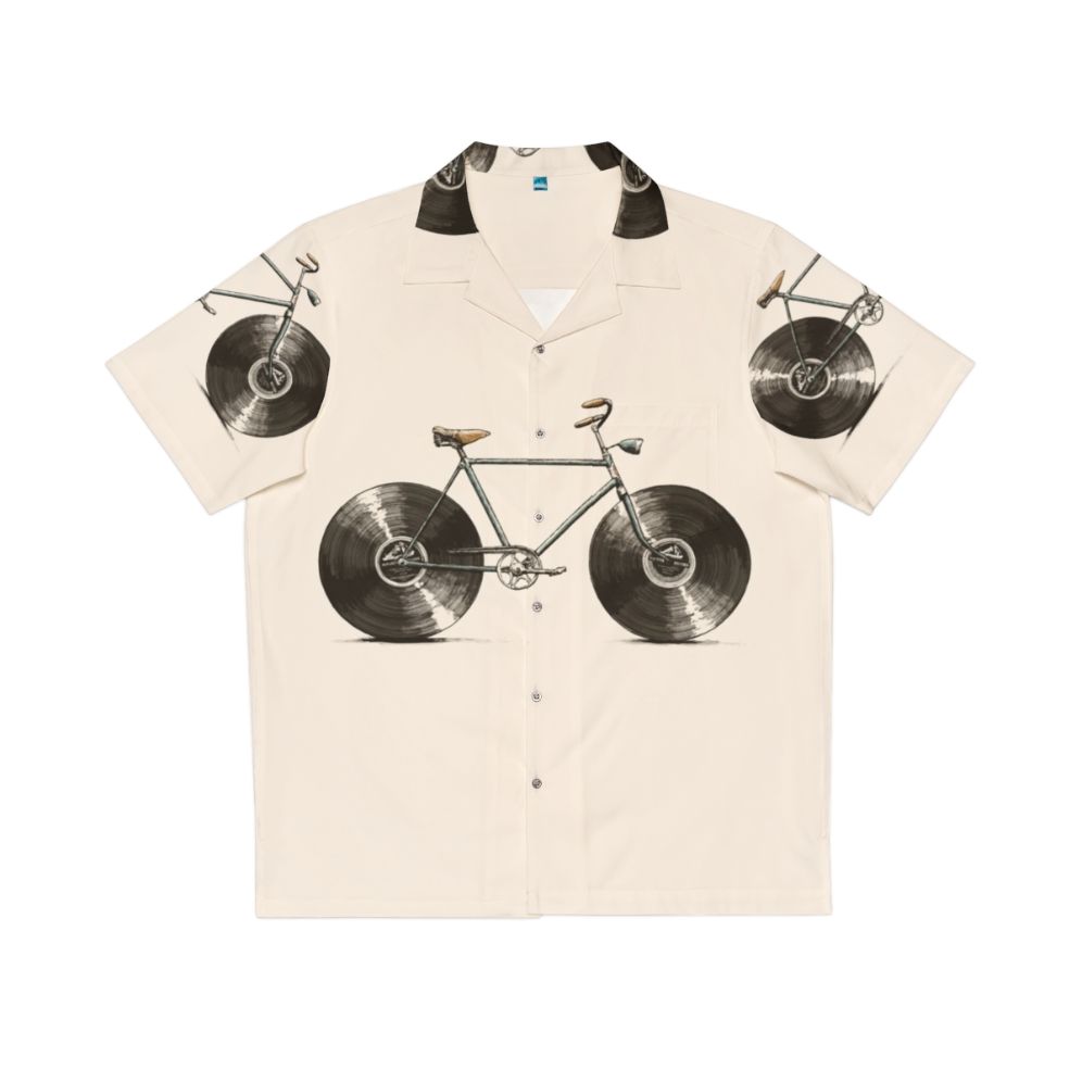 Velophone Hawaiian Shirt with Music and Bike Motifs