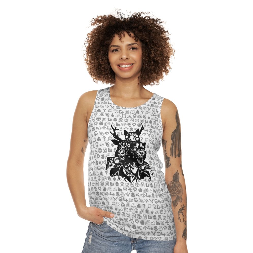 Unisex tank top featuring mystical totems and sigils - women