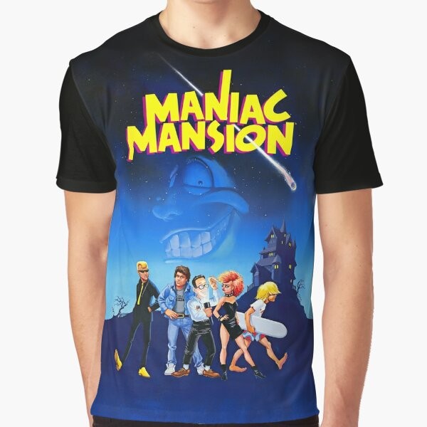 Maniac Mansion and Day of the Tentacle retro gaming graphic t-shirt design